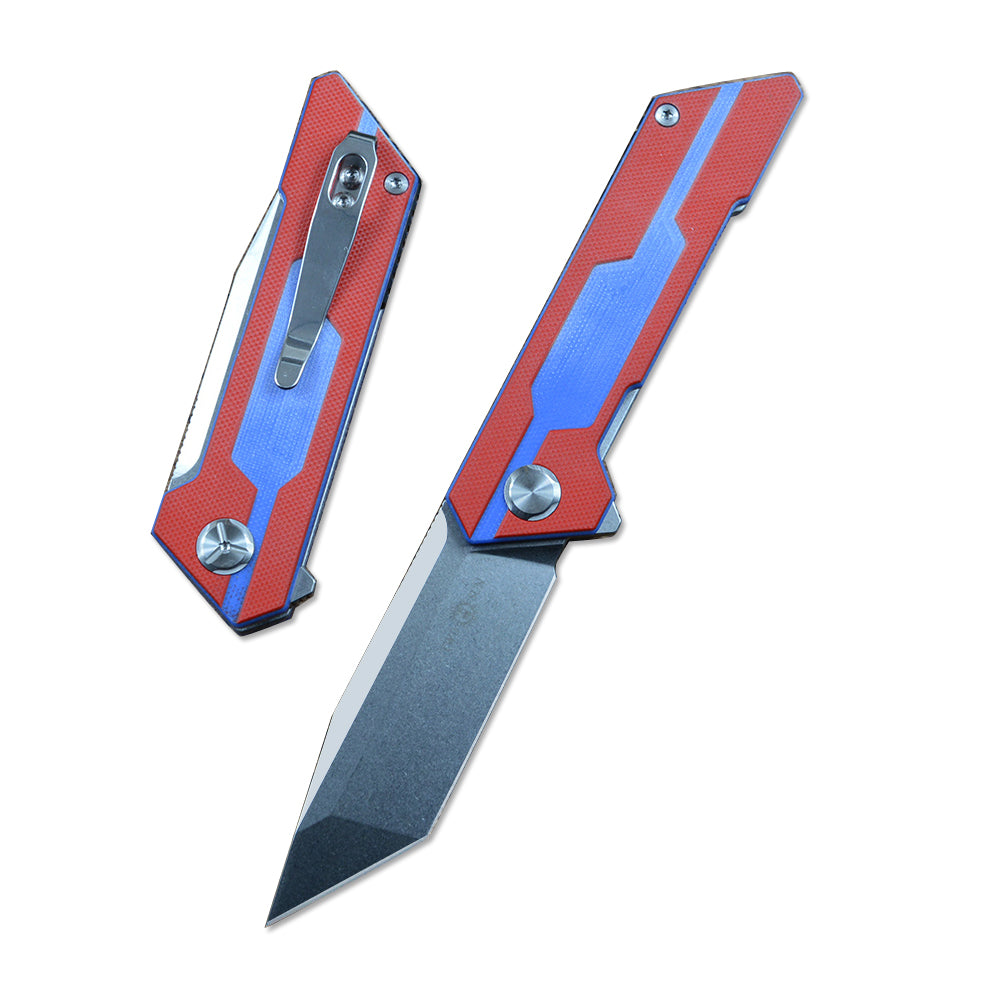 TWOSUN D2 Blade Pocket Folding Knife Red Blue G10 Handle TS38