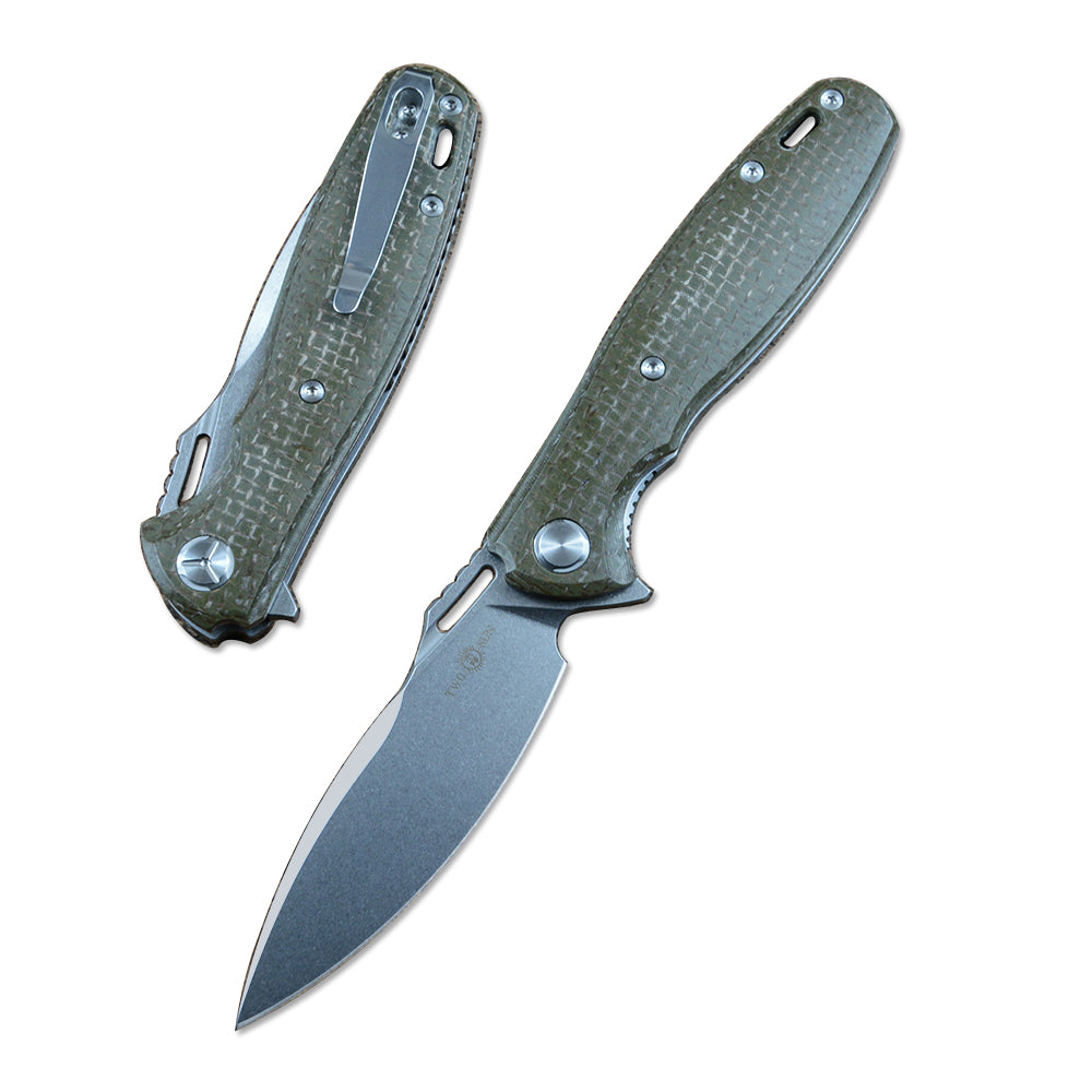 Twosun Folding Pocket Knives Hunting Knife D2 Blade Linen Handle TS162
