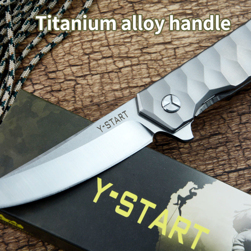 Y-START Flashor flipper folding knife D2 blade ceramic ball bearing washer TC4 handle outdoor camping hunting pocket knife EDC tools